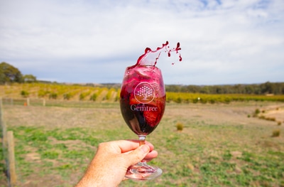 Wine splash at Gemtree Wines in McLaren Vale, Fleurieu Peninsula, near Adelaide in South Australia